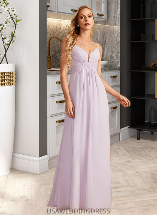 Alannah A-Line V-neck Floor-Length Bridesmaid Dress With Ruffle DSP0013154