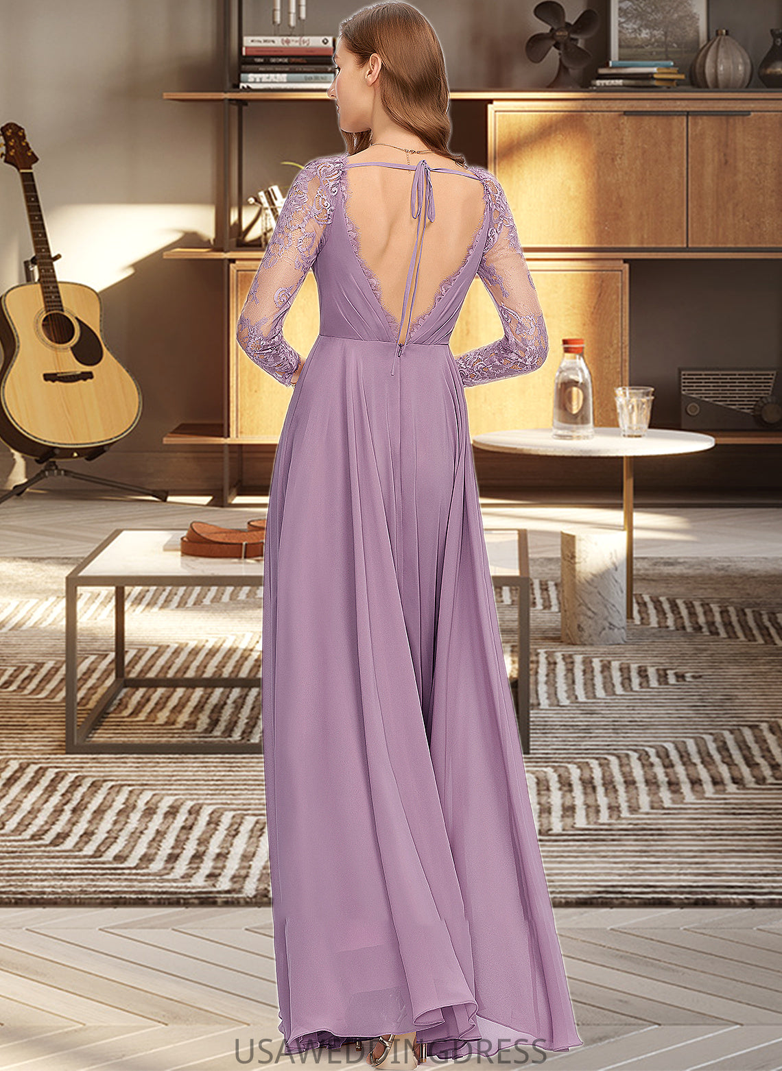 Andrea A-Line V-neck Floor-Length Chiffon Bridesmaid Dress DSP0013162