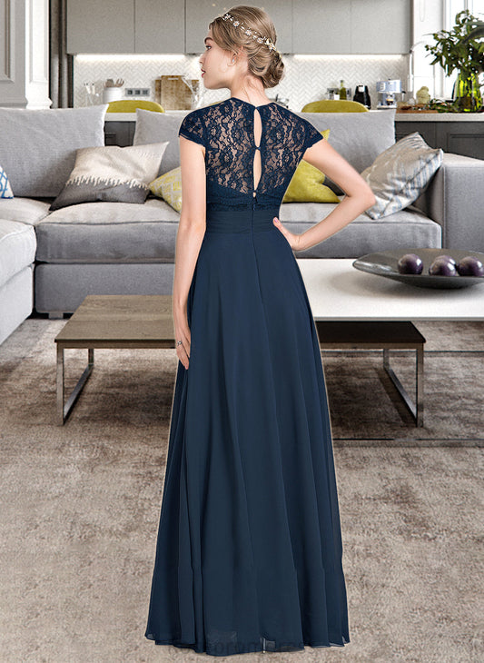 Dayana A-Line Sweetheart Floor-Length Chiffon Lace Bridesmaid Dress With Ruffle SRSP0013163