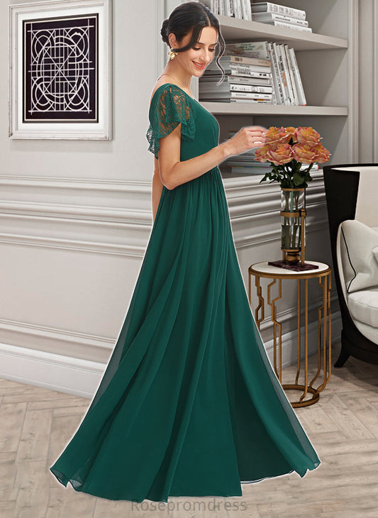 Phoenix A-Line V-neck Floor-Length Bridesmaid Dress With Lace Split Front SRSP0013166