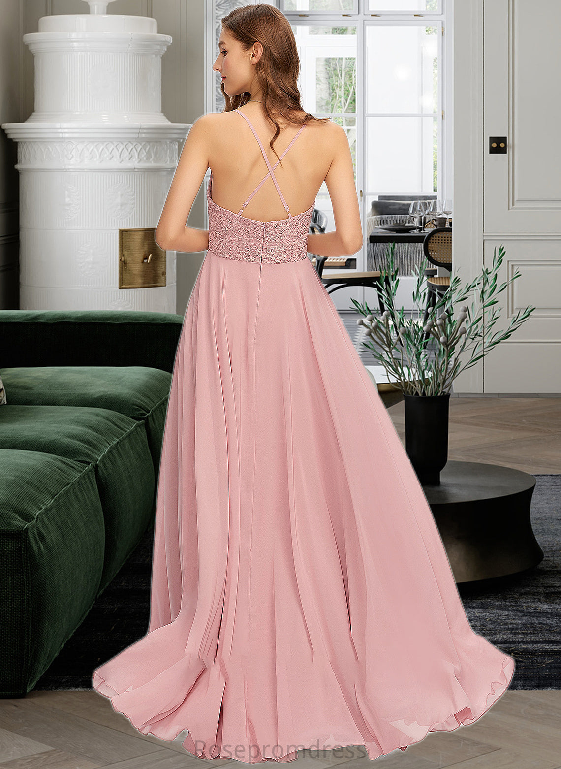 Jadyn A-Line V-neck Floor-Length Chiffon Bridesmaid Dress SRSP0013173
