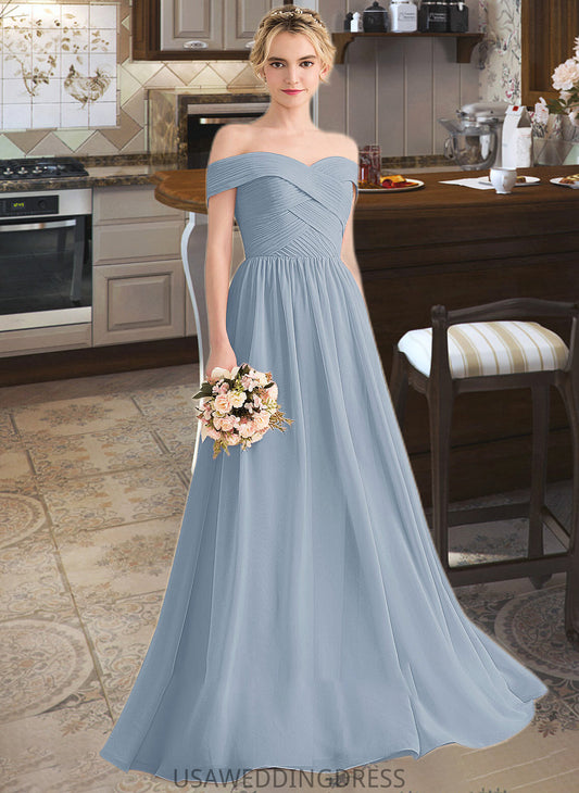 Raina A-Line Off-the-Shoulder Floor-Length Chiffon Bridesmaid Dress With Ruffle DSP0013190