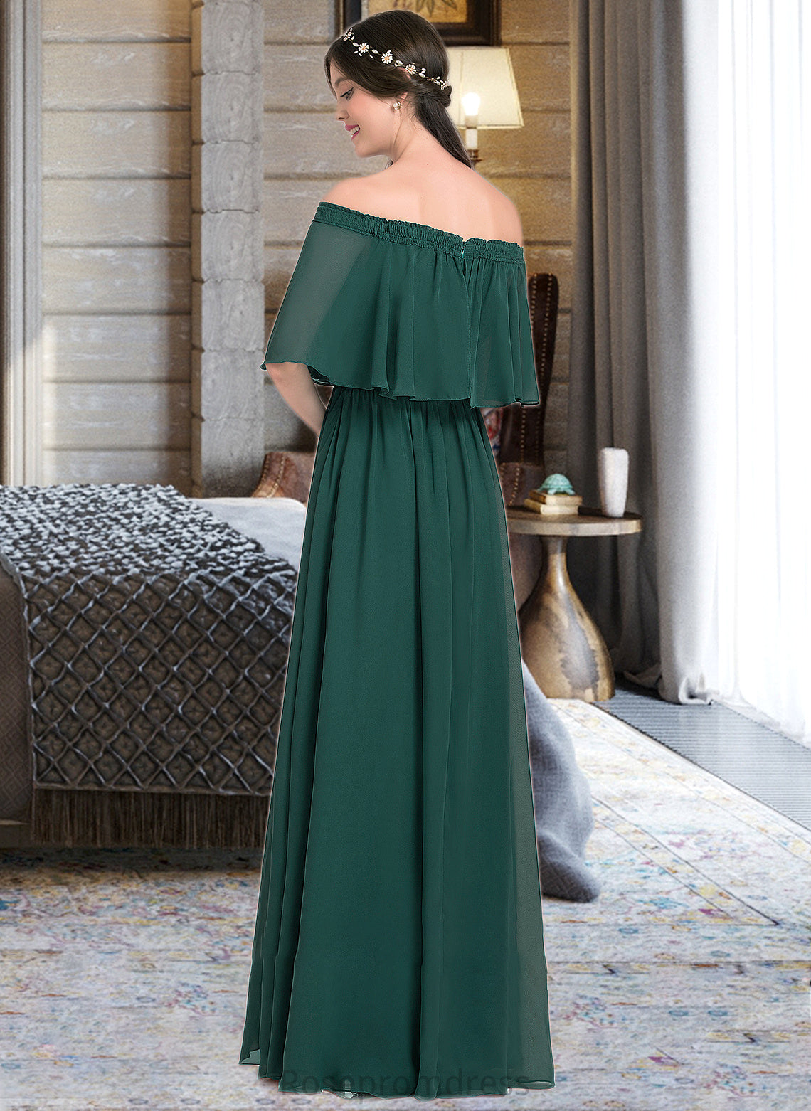 Brooke A-Line Off-the-Shoulder Floor-Length Chiffon Bridesmaid Dress With Split Front SRSP0013192