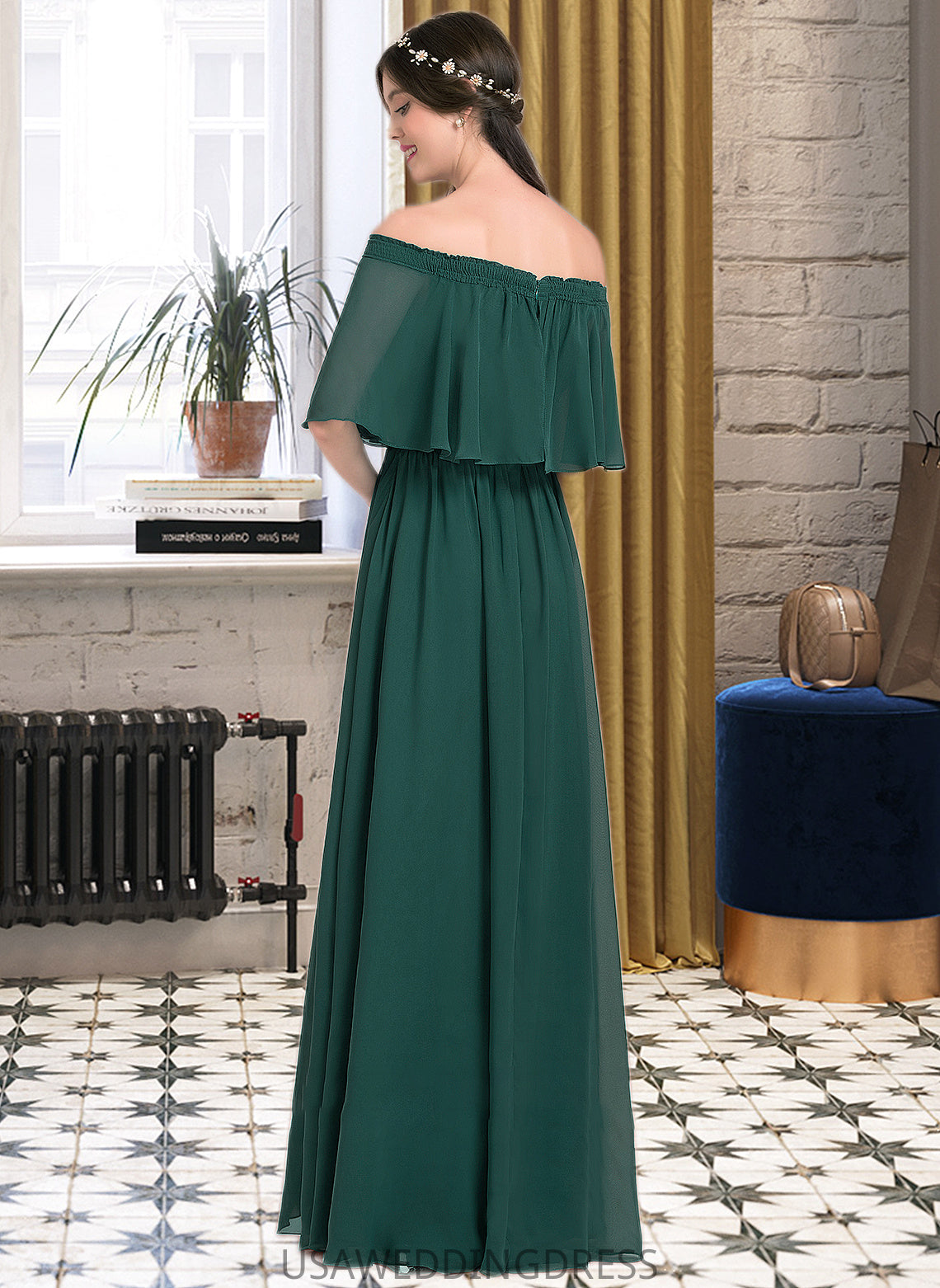 Savanah A-Line Off-the-Shoulder Floor-Length Chiffon Bridesmaid Dress With Split Front DSP0013192