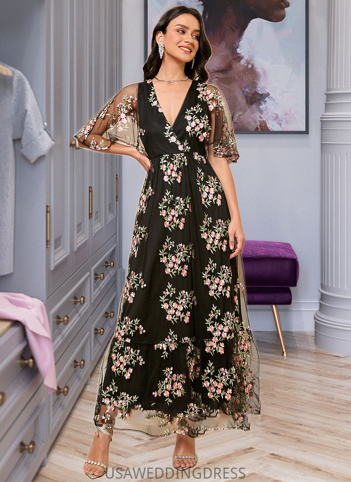 Kylie A-Line V-neck Ankle-Length Bridesmaid Dress DSP0013197