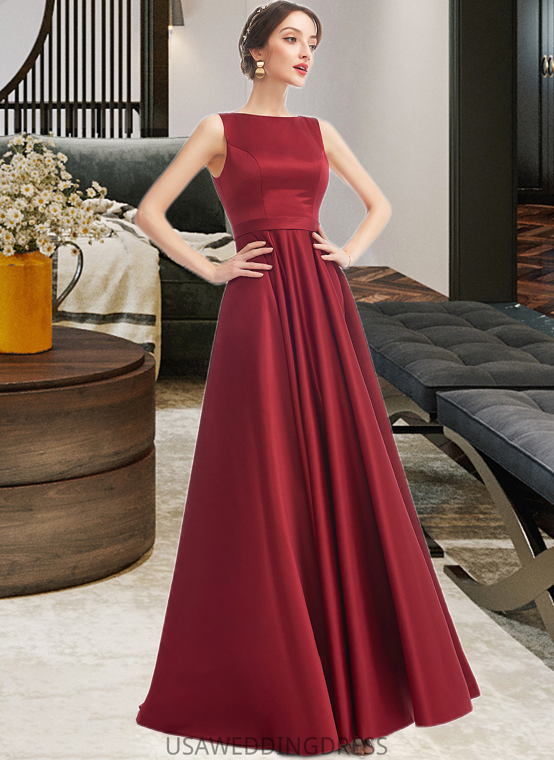 Helen A-Line Scoop Neck Floor-Length Bridesmaid Dress DSP0013198