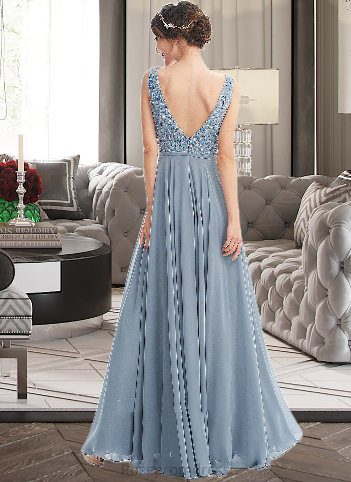 Princess A-Line V-neck Floor-Length Bridesmaid Dress SRSP0013199