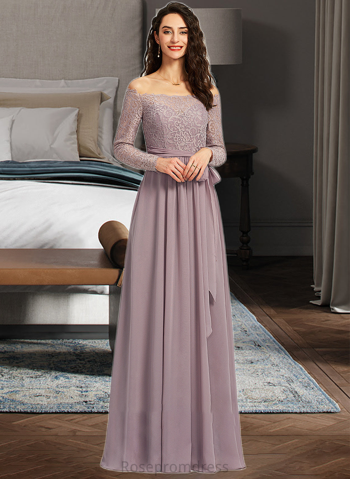 Rayne A-Line Off-the-Shoulder Floor-Length Bridesmaid Dress SRSP0013200