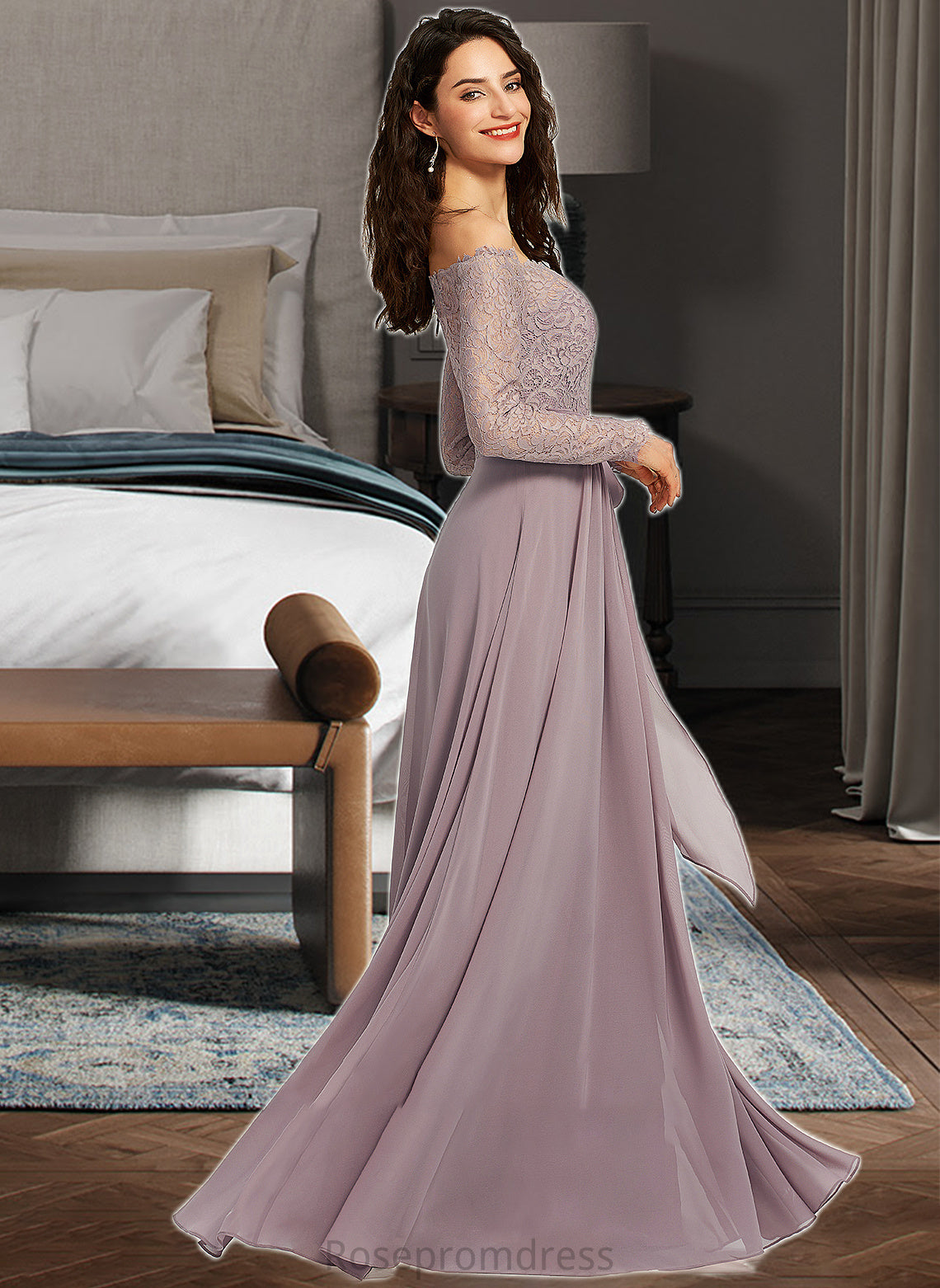 Rayne A-Line Off-the-Shoulder Floor-Length Bridesmaid Dress SRSP0013200
