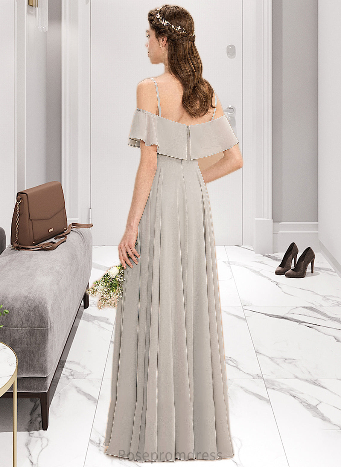 Brynn A-Line Off-the-Shoulder Floor-Length Chiffon Bridesmaid Dress SRSP0013202