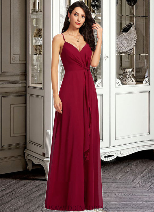 Iliana A-Line V-neck Floor-Length Bridesmaid Dress With Ruffle DSP0013206