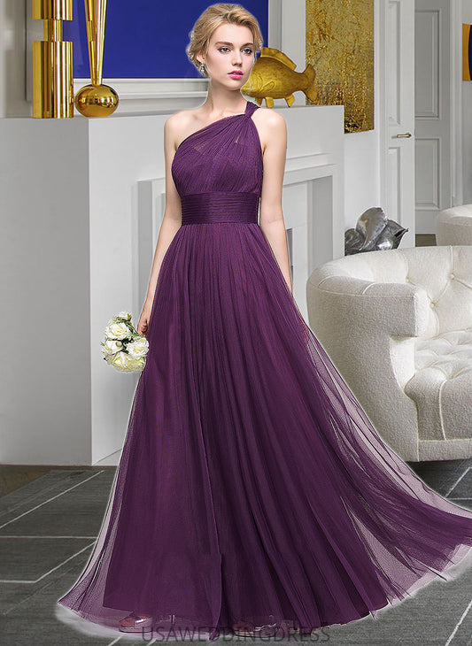 Maisie A-Line One-Shoulder Floor-Length Tulle Bridesmaid Dress With Ruffle DSP0013216