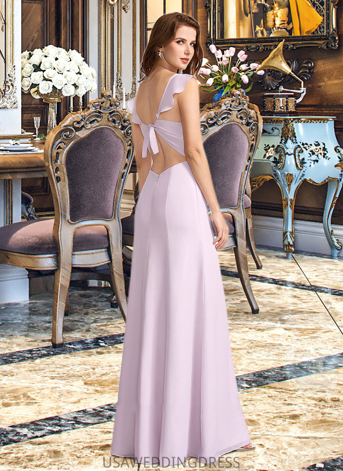 Jamya A-Line Square Neckline Floor-Length Bridesmaid Dress With Ruffle DSP0013220