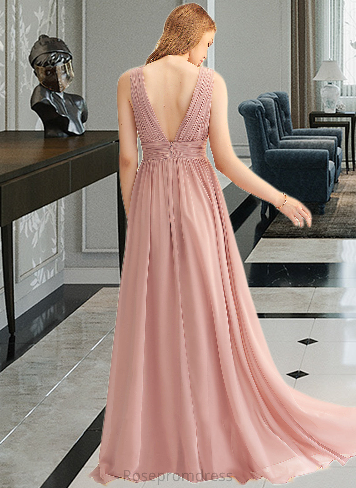 Kira A-LineV-neckFloor-LengthChiffonBridesmaidDressWithSplitFront#251361 SRSP0013235