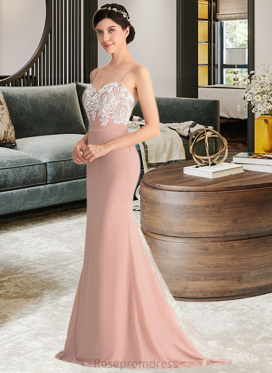 Kaydence Trumpet/Mermaid Sweetheart Sweep Train Chiffon Lace Bridesmaid Dress SRSP0013237