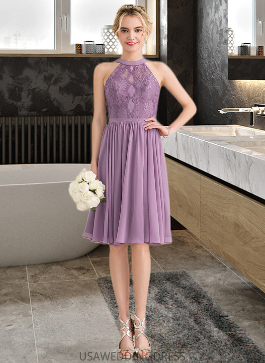 Haylee A-Line Scoop Neck Knee-Length Chiffon Lace Bridesmaid Dress DSP0013250