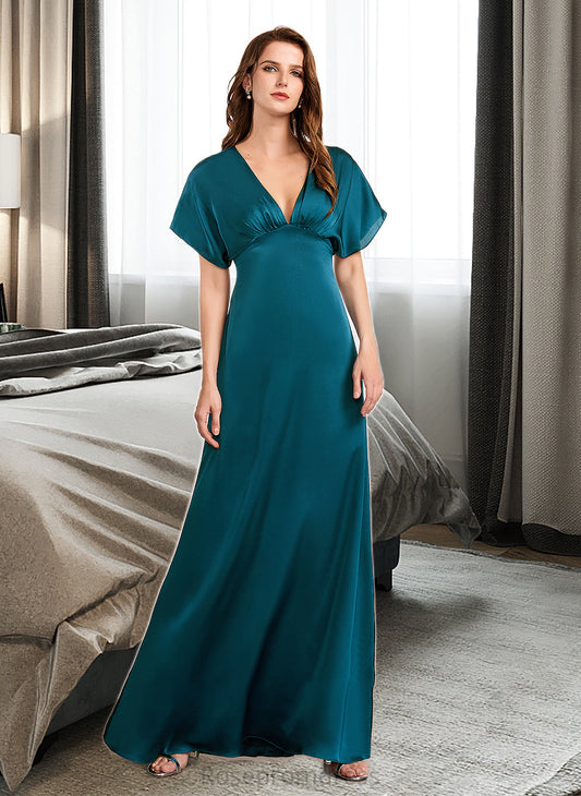 Jaden A-Line V-neck Floor-Length Bridesmaid Dress SRSP0013255