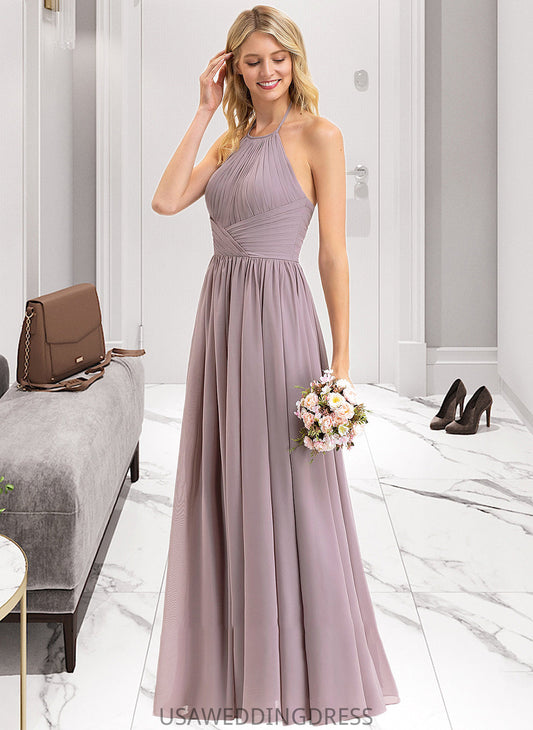 Kamari Empire Halter Floor-Length Chiffon Bridesmaid Dress With Ruffle Bow(s) DSP0013258