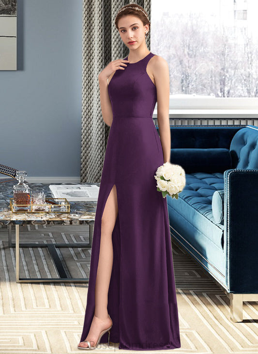 Viola A-Line Scoop Neck Floor-Length Chiffon Bridesmaid Dress With Split Front SRSP0013260