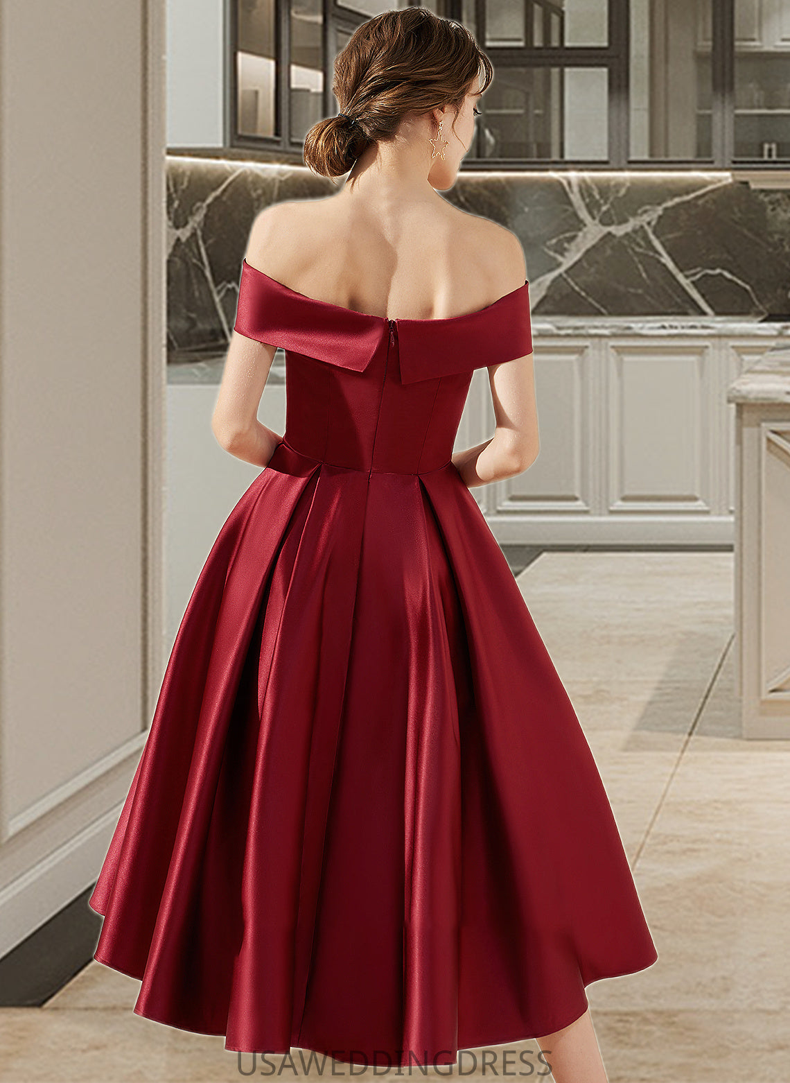 Charlie A-Line Off-the-Shoulder Asymmetrical Satin Bridesmaid Dress With Pockets DSP0013264