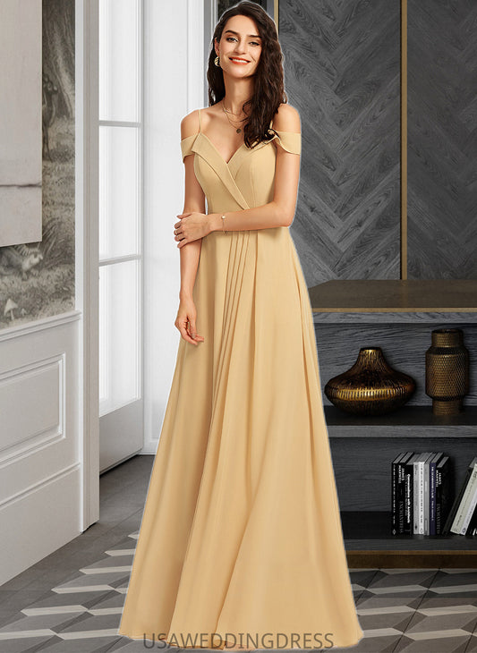 Muriel A-Line V-neck Floor-Length Bridesmaid Dress DSP0013265