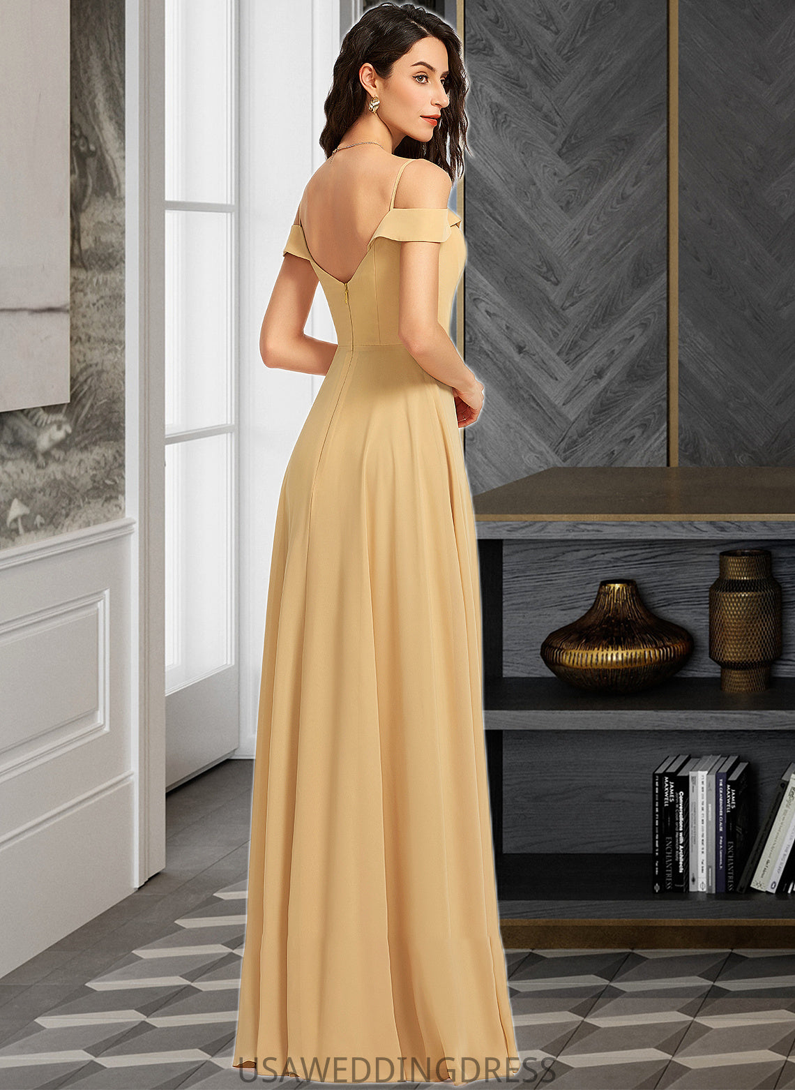 Muriel A-Line V-neck Floor-Length Bridesmaid Dress DSP0013265