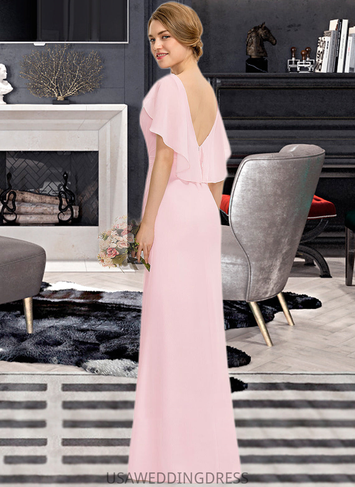 Allison A-Line Scoop Neck Floor-Length Chiffon Bridesmaid Dress With Cascading Ruffles DSP0013269