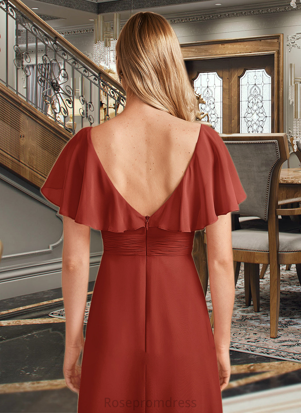 Serena A-Line High Neck Floor-Length Bridesmaid Dress With Ruffle Split Front SRSP0013271