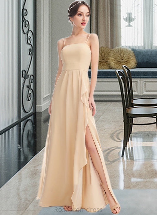 Addyson A-Line Square Neckline Floor-Length Bridesmaid Dress With Split Front SRSP0013275