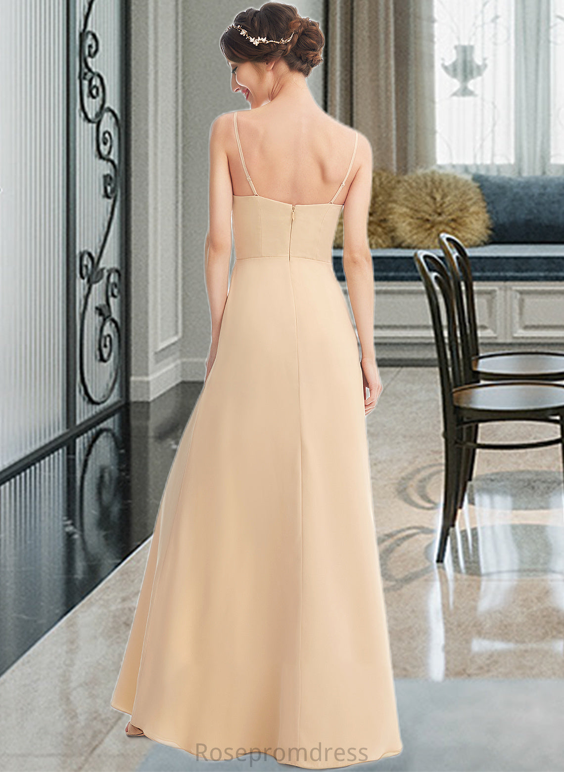 Addyson A-Line Square Neckline Floor-Length Bridesmaid Dress With Split Front SRSP0013275