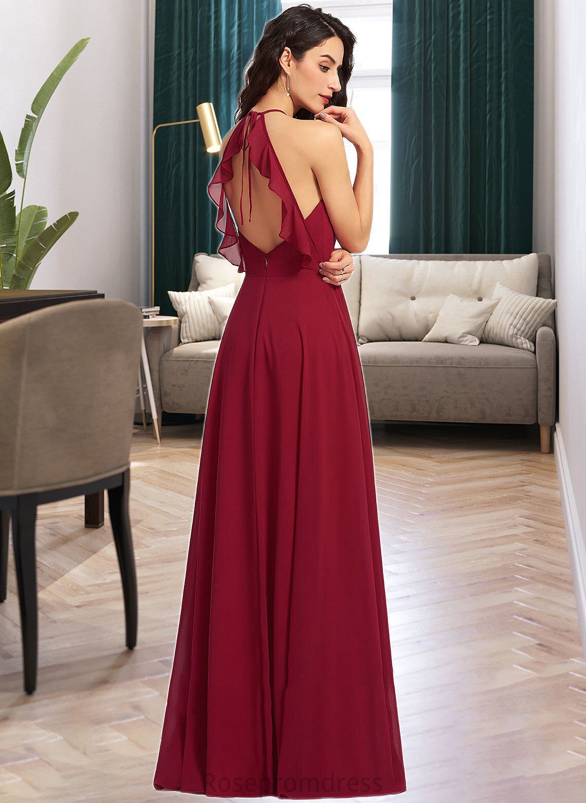 Lara A-Line Scoop Neck Floor-Length Bridesmaid Dress With Ruffle SRSP0013277
