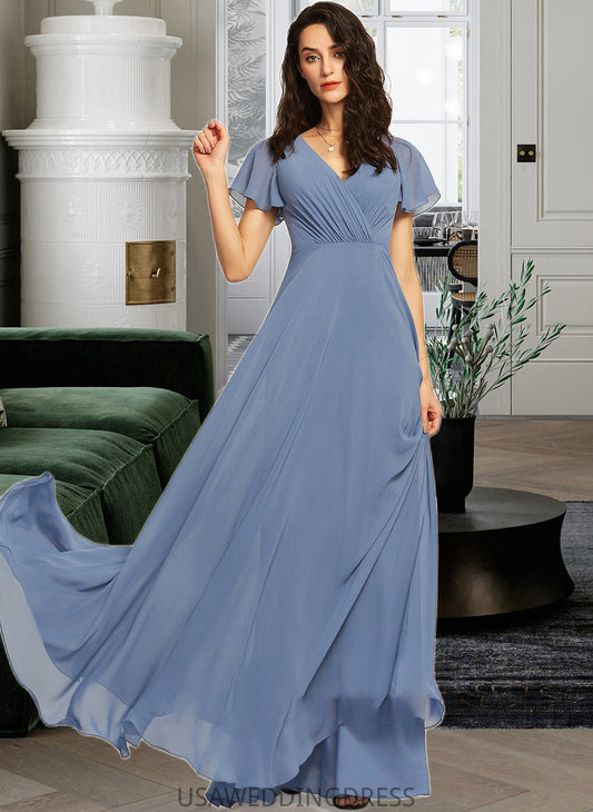 Veronica A-Line V-neck Floor-Length Bridesmaid Dress With Lace DSP0013278