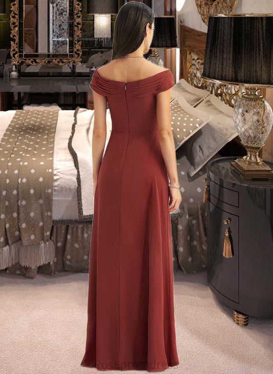 Karina Sheath/Column Off-the-Shoulder Floor-Length Bridesmaid Dress With Ruffle SRSP0013284