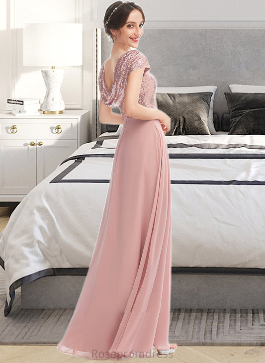America A-Line Scoop Neck Floor-Length Bridesmaid Dress With Sequins Split Front SRSP0013286