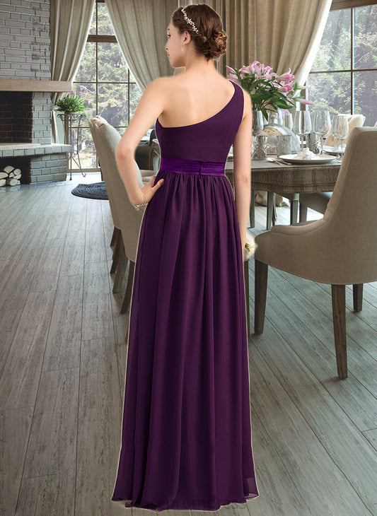 Aria A-Line/Princess One-Shoulder Floor-Length Chiffon Charmeuse Bridesmaid Dress With Ruffle Split Front SRSP0013288