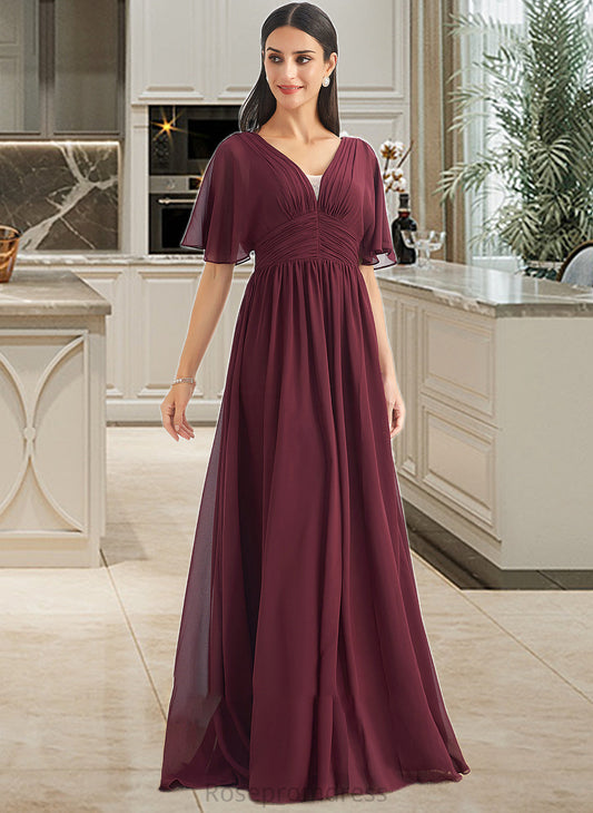 Mareli A-Line V-neck Floor-Length Bridesmaid Dress With Ruffle SRSP0013292