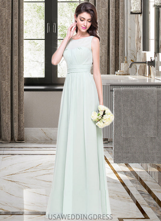 Jamya A-Line Scoop Neck Floor-Length Chiffon Bridesmaid Dress With Ruffle DSP0013296
