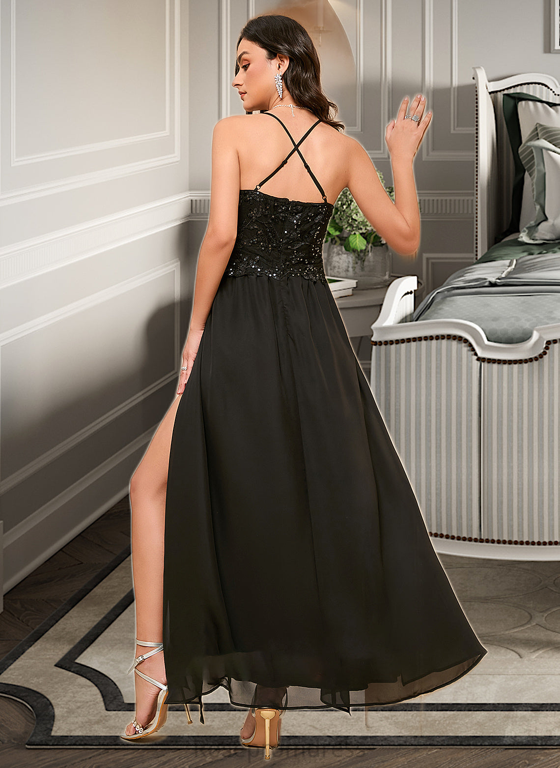 Nylah A-LineV-neckAnkle-LengthBridesmaidDressWithSequinsSplitFront#273658 SRSP0013298