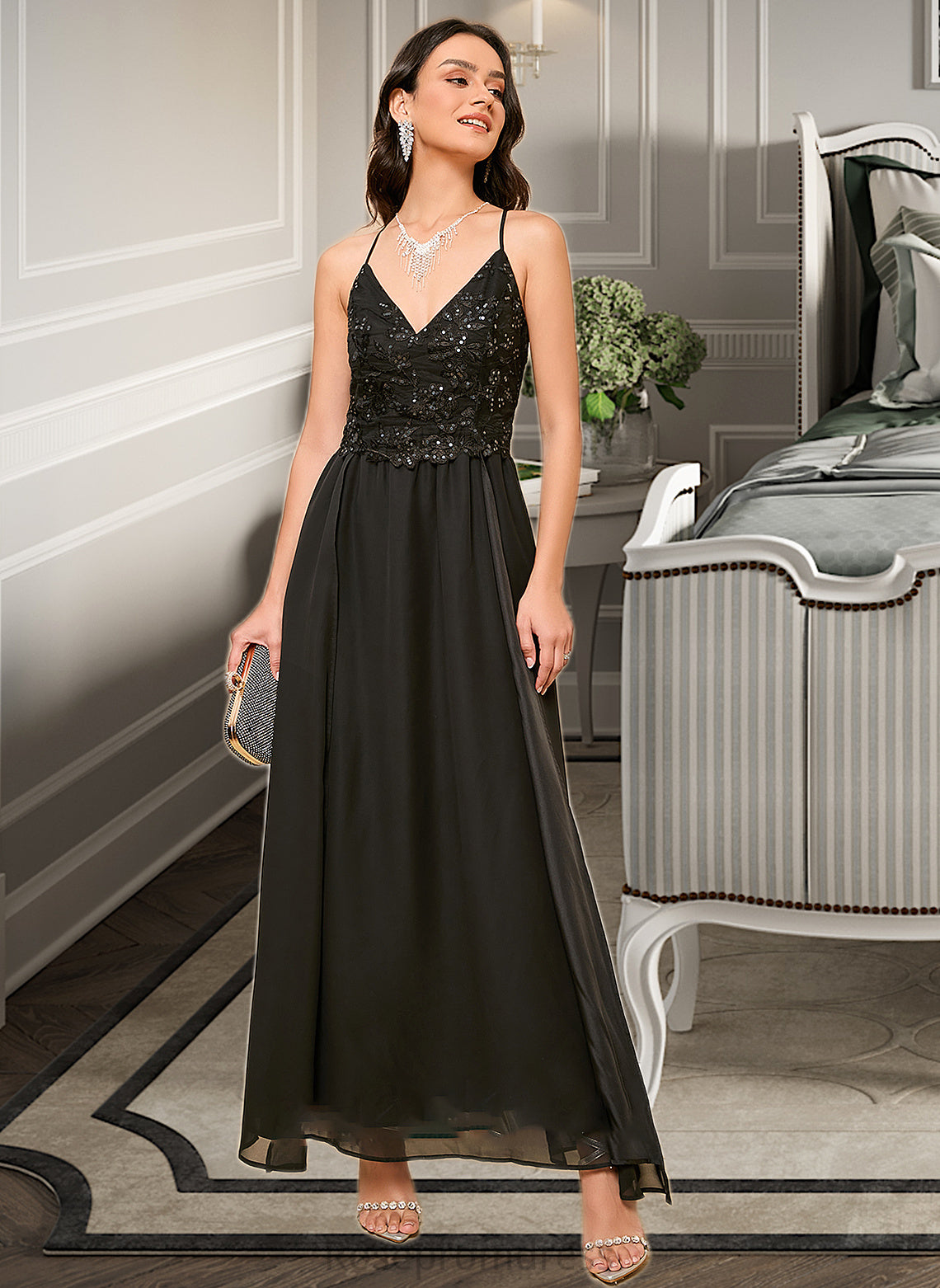 Nylah A-LineV-neckAnkle-LengthBridesmaidDressWithSequinsSplitFront#273658 SRSP0013298