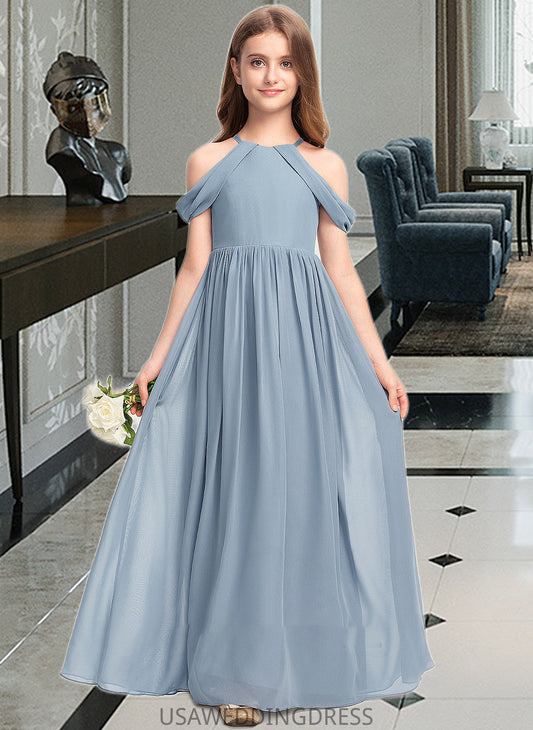 Tanya A-Line Scoop Neck Floor-Length Chiffon Junior Bridesmaid Dress With Ruffle DSP0013302