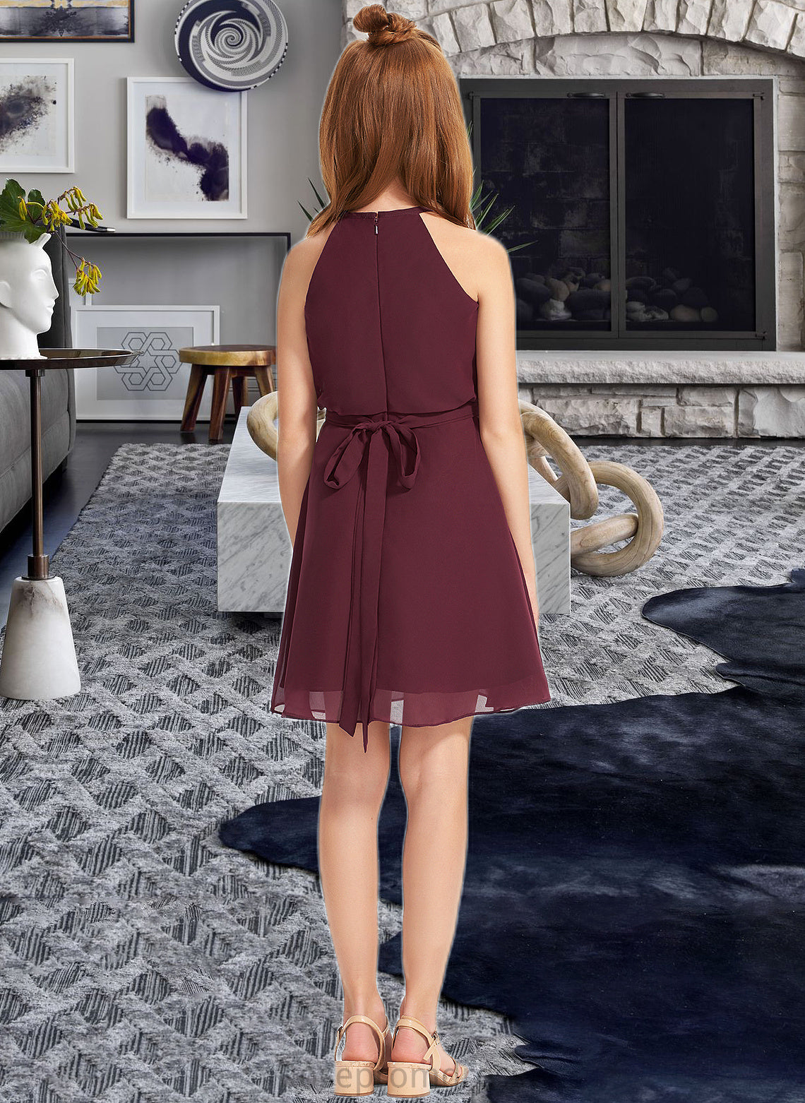 Louise A-Line Scoop Neck Knee-Length Chiffon Junior Bridesmaid Dress With Bow(s) SRSP0013308