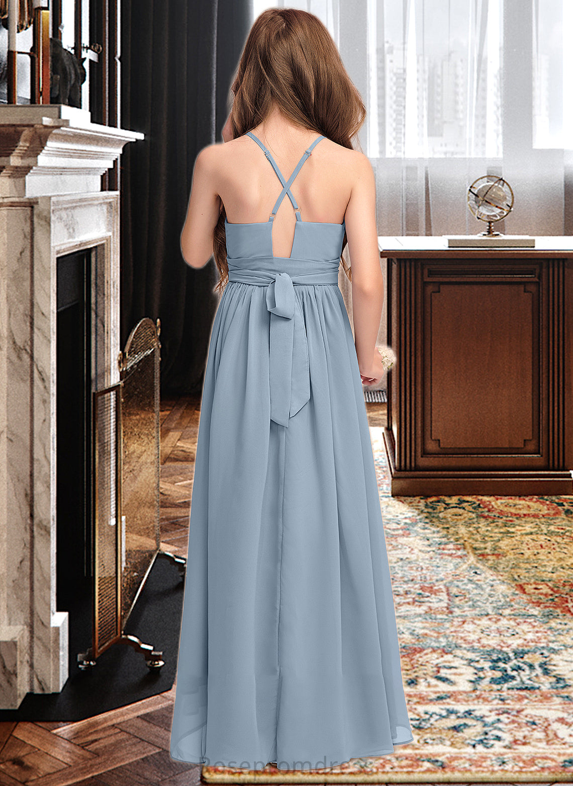 Athena A-Line Scoop Neck Asymmetrical Chiffon Junior Bridesmaid Dress With Ruffle Bow(s) SRSP0013314