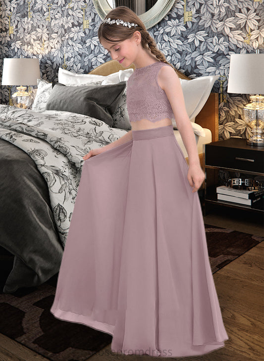 Simone A-Line Scoop Neck Floor-Length Chiffon Junior Bridesmaid Dress SRSP0013316