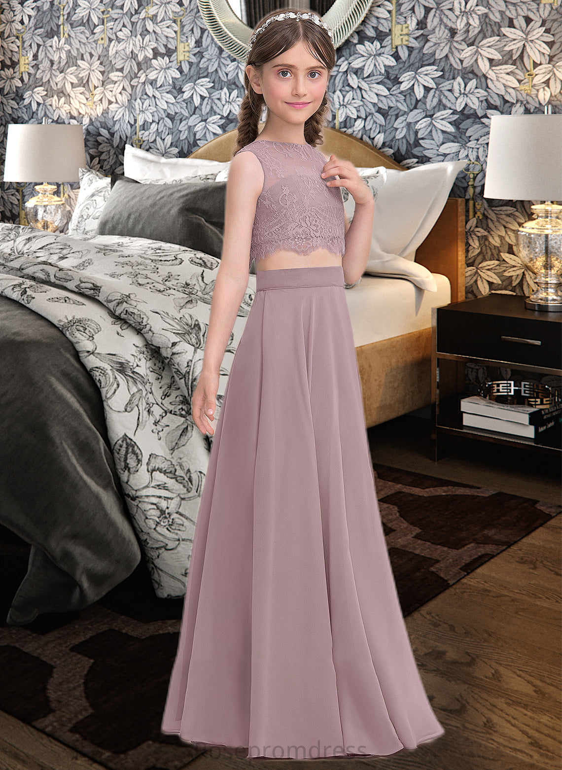 Simone A-Line Scoop Neck Floor-Length Chiffon Junior Bridesmaid Dress SRSP0013316