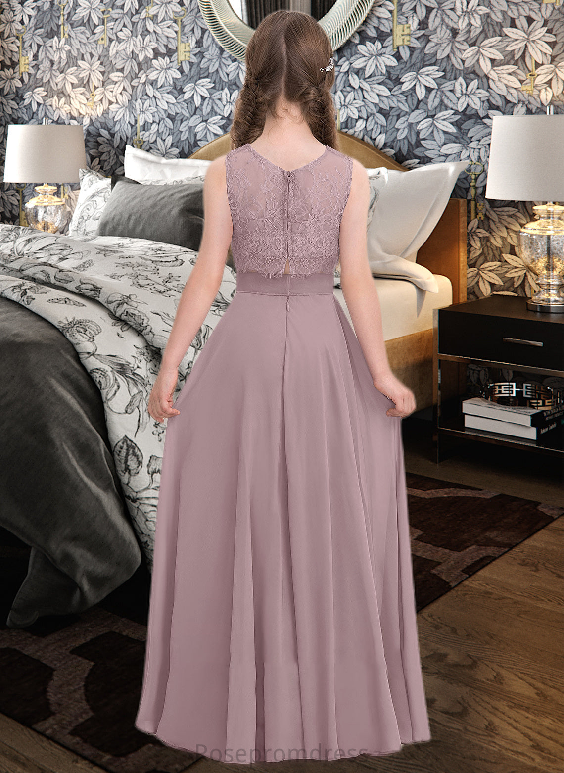 Simone A-Line Scoop Neck Floor-Length Chiffon Junior Bridesmaid Dress SRSP0013316