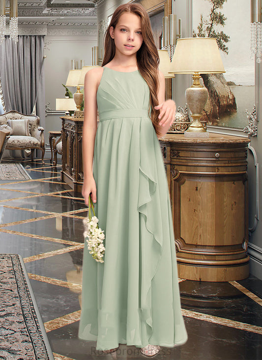 Skylar A-Line Scoop Neck Floor-Length Chiffon Junior Bridesmaid Dress With Cascading Ruffles SRSP0013318