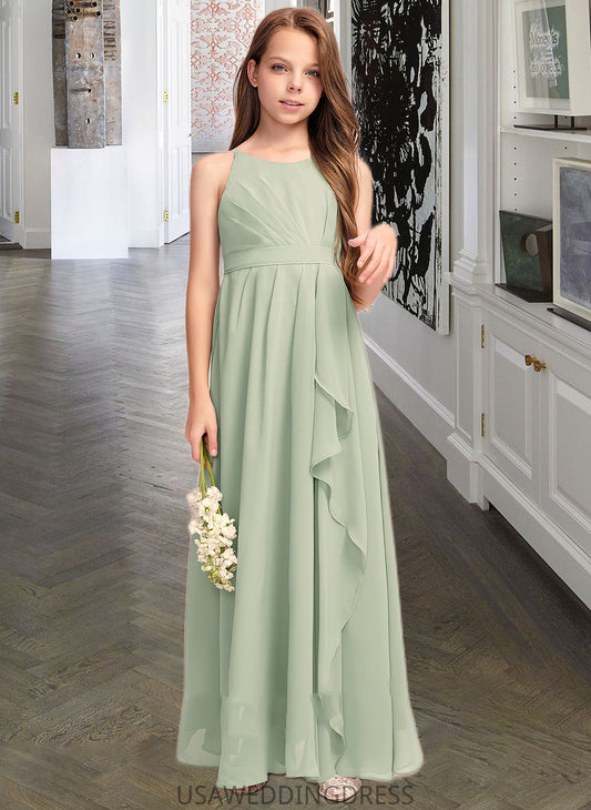 Danica A-Line Scoop Neck Floor-Length Chiffon Junior Bridesmaid Dress With Cascading Ruffles DSP0013318