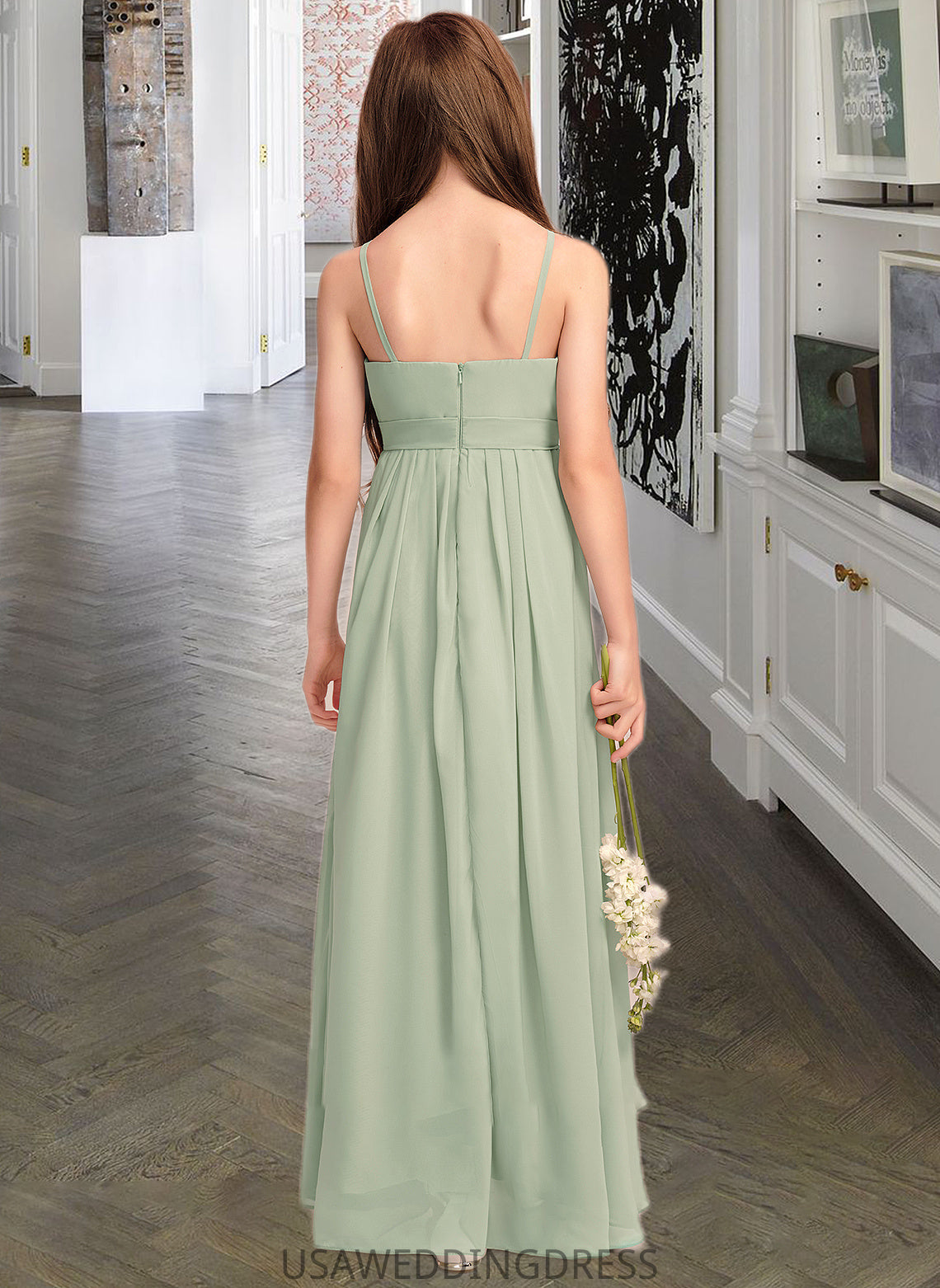 Danica A-Line Scoop Neck Floor-Length Chiffon Junior Bridesmaid Dress With Cascading Ruffles DSP0013318