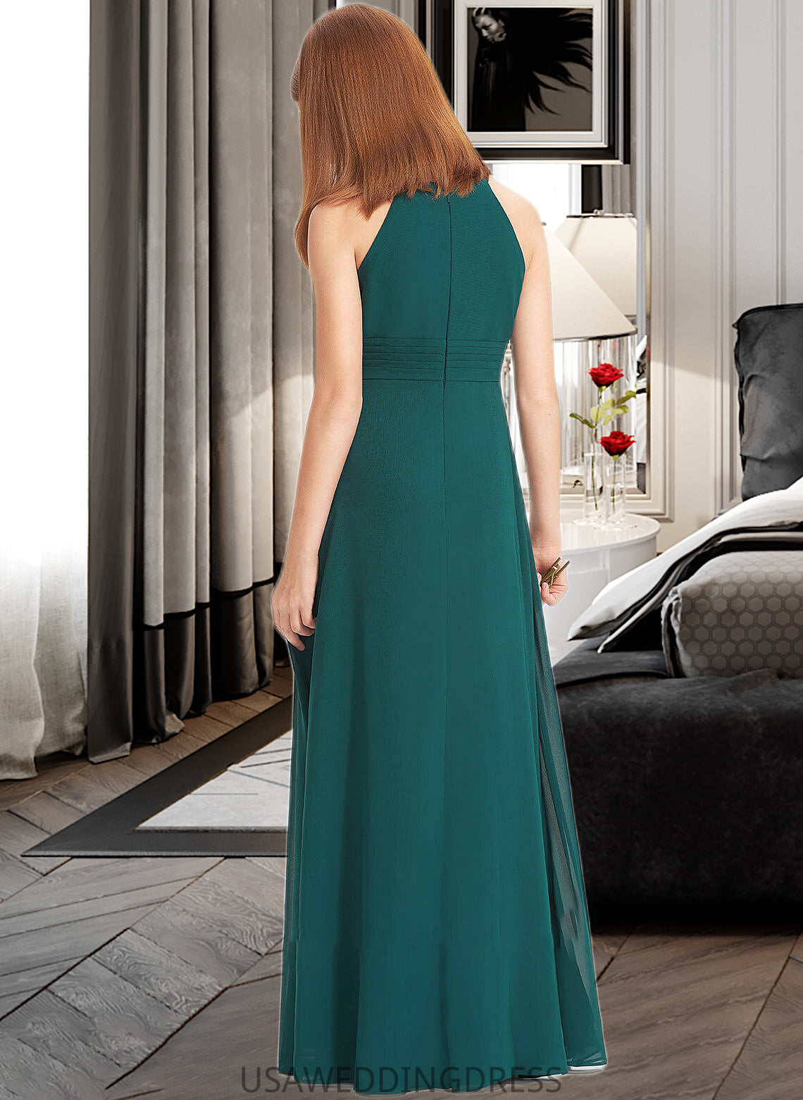 Anabelle A-Line Scoop Neck Floor-Length Chiffon Junior Bridesmaid Dress With Ruffle DSP0013320