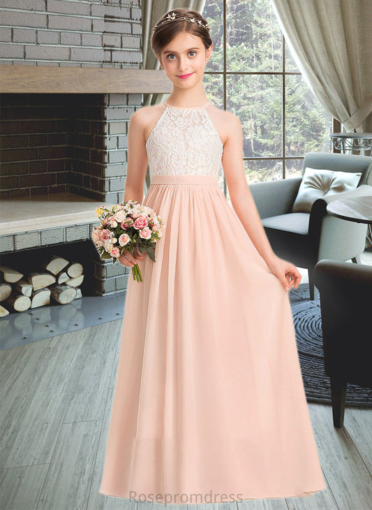 Vivienne A-Line Scoop Neck Floor-Length Chiffon Lace Junior Bridesmaid Dress SRSP0013321